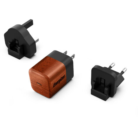 Energizer Ultimate - Chargeur mural de voyage multiprise EU/UK/US GaN USB-C 20W PD (Loupe de noyer) (1/4)