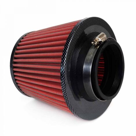 Filtre à air conique universel rouge/carbone + 3 adaptateurs amio-01713 (1/5)