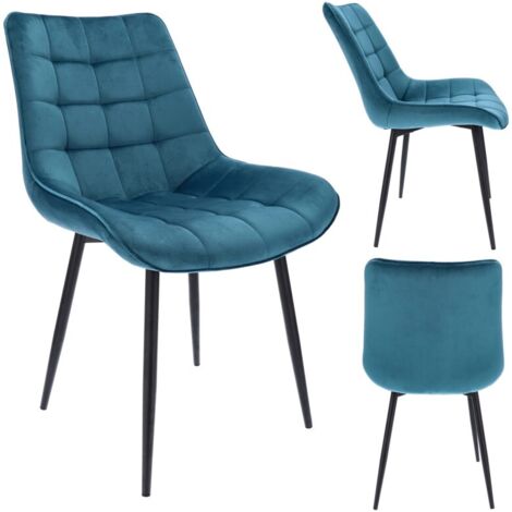 Fauteuil bleu en velours – Assise douce et matelassée – Pieds en métal – Hauteur totale 83 cm – Charge maximale 130 kg