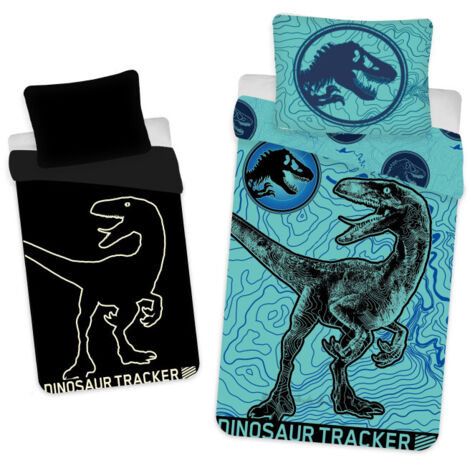 Linge de lit phosphorescent 140x200, taie d'oreiller dinosaure Jurassic World 70x90 (1/5)