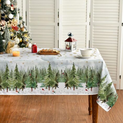 Nappe de Noël blanche à motifs de sapins, douce et résistante, 100 x 140 cm (1/5)