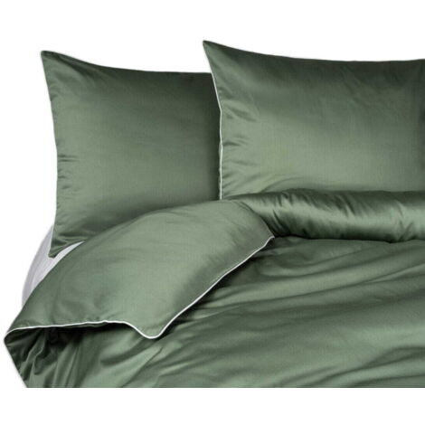 Parure de lit en pur coton macosatin 160x200 vert premium (1/5)
