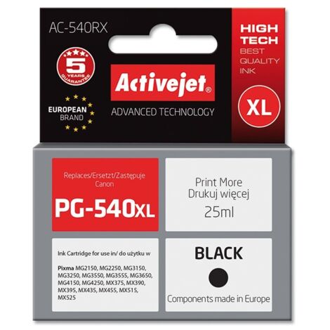 Cartouches d'encre ActiveJet pour imprimante Canon PG-540XL (référence AC-540RX). (1/2)