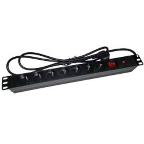 Multiprise rackable 19 pouces avec 7 prises CEE 7/5 et 1 fiche CEE 7/7 avec interrupteur et protection. (1/3)