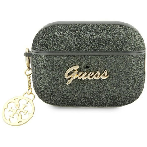 Coque Guess GUAP2GLGSHA pour AirPods Pro 2 (2022/2023) verte/kaki à paillettes et breloque 4G (1/4)
