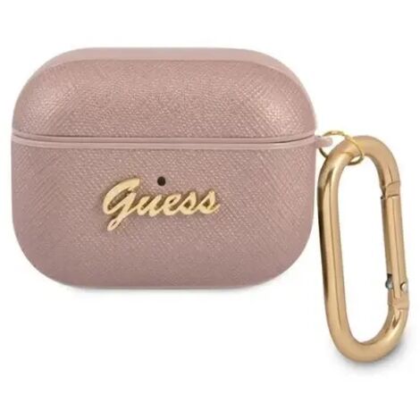 Coque Guess guapsasmp pour AirPods Pro rose/rose, collection Saffiano Script en métal (1/5)