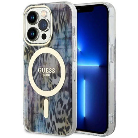 Coque rigide bleue/bleue Léopard MagSafe Guess GUHMP14XHLEOPWB pour iPhone 14 Pro Max 6,7 pouces (1/4)