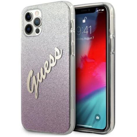 Coque rigide rose/rose à paillettes dégradées Guess GUHCP12MPCUGLSPI pour iPhone 12/12 Pro 6,1 (1/4)