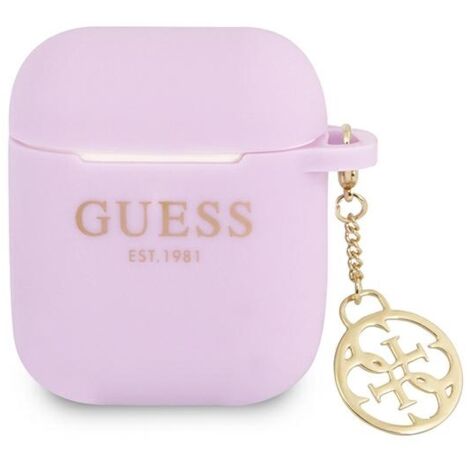 Guess GUA2LSC4EU Coque AirPods 1/2 violette/violette en silicone avec breloque Collection 4G (1/3)