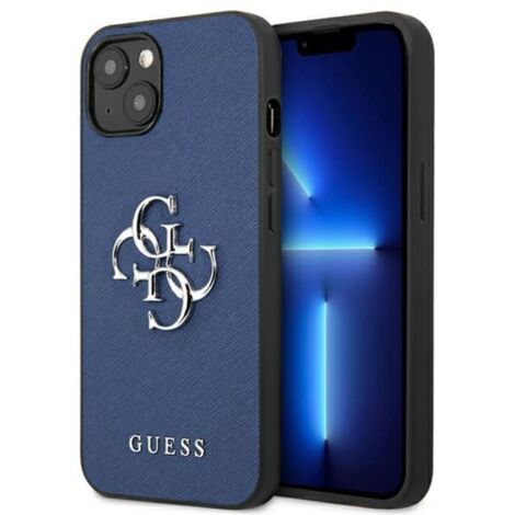 Coque rigide bleue/bleue Saffiano 4G en métal avec logo Guess GUHCP13SSA4GSBL pour iPhone 13 mini 5,4 (1/4)