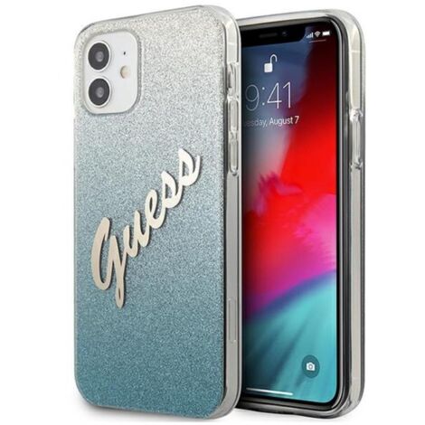 Coque rigide bleue à paillettes dégradées Guess GUHCP12SPCUGLSBL pour iPhone 12 mini 5,4