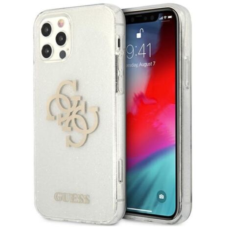 Coque rigide transparente Guess GUHCP12LPCUGL4GTR pour iPhone 12 Pro Max 6,7 pouces, avec logo 4G à paillettes. (1/4)