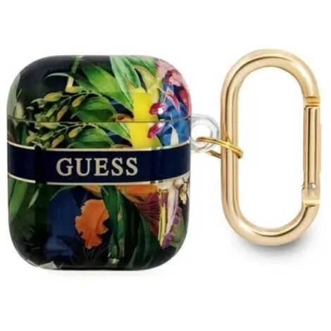 Guess GUA2HHFLB Coque AirPods 1/2 bleue/bleue Collection de bracelets à fleurs (1/5)