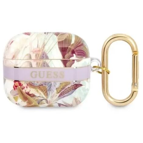 Guess GUA3HHFLU Coque AirPods 3 violette/violette Collection de lanières à fleurs (1/4)