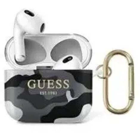 Coque Guess GUA3UCAMG pour AirPods 3, collection camouflage noir/noir (1/3)