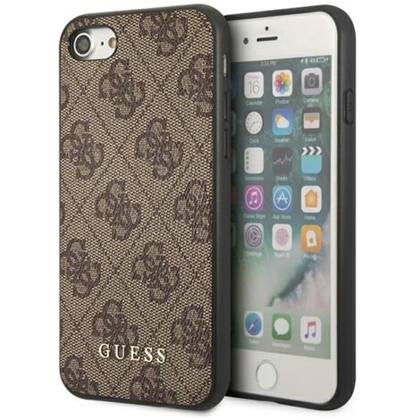 Coque rigide marron/marron 4G en métal avec logo doré Guess GUHCI8G4GFBR pour iPhone SE 2022/2020/7/8 (1/4)