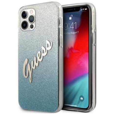 Coque rigide bleue à paillettes dégradées Guess GUHCP12LPCUGLSBL pour iPhone 12 Pro Max 6,7 pouces. (1/4)