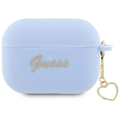 Coque Guess GUAP2LSCHSB pour AirPods Pro 2 (2022/2023) bleue/bleue en silicone avec breloque cœur Collection (1/4)