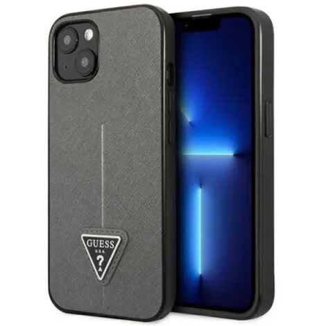Coque rigide argentée Guess GUHCP13MPSATLG pour iPhone 13/14/156.1 avec logo Saffiano Triangle (1/5)
