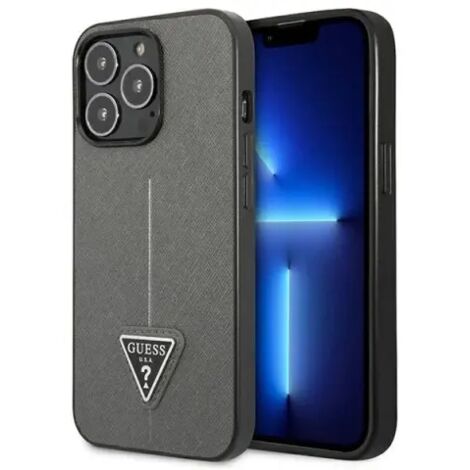 Coque rigide argentée Guess GUHCP13XPSATLG pour iPhone 13 Pro Max 6,7 pouces avec logo triangulaire Saffiano (1/5)