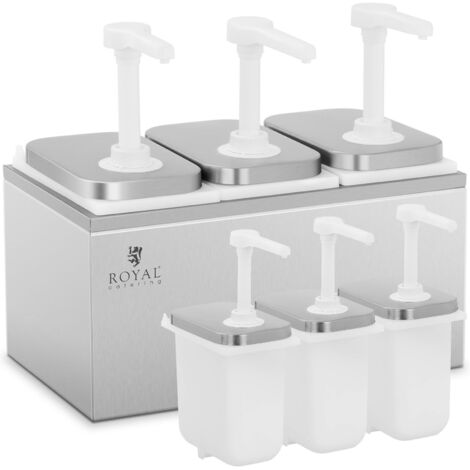 Royal Catering – Distributeur de sauce triple 3 x 2 l – Acier inoxydable – Pompe pour distribution uniforme – Dimensions 20 x 36,5 x 33 cm (1/5)