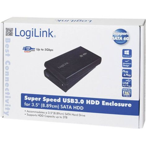 Logilink Boîtier de stockage Boîtier pour disque dur SATA 3,5 pouces USB 3.0 en aluminium Disque dur 3,5" SATA 3 Gb/s USB 3.0 (1/3)