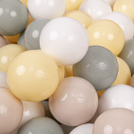 KiddyMoon 200 Balles/7Cm Balles Colorées Plastique Pour Piscine Enfant Bébé Fabriqué En EU, Beige Pastel/Vert De Gris/Jaune Pastel/Blanc (1/5)