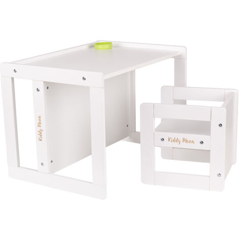 KiddyMoon Table Et Chaise Pour Enfants Petit Bureau, Blanc (1/5)