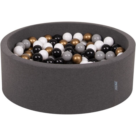 KiddyMoon 90X30cm/300 Balles ∅ 7Cm Piscine À Balles Pour Bébé Rond Fabriqué En UE, Gris Foncé:Blanc/Gris/Noir/Or (1/5)
