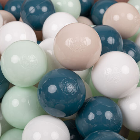 KiddyMoon 50 Balles/7Cm Balles Colorées Plastique Pour Piscine Enfant Bébé Fabriqué En EU, Turquoise Foncé/Beige Pastel/Blanc/Menthe (1/5)