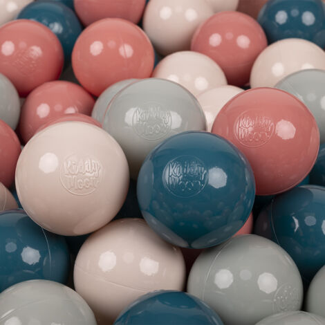 KiddyMoon 100 Balles/7Cm Balles Colorées Plastique Pour Piscine Enfant Bébé Fabriqué En EU, Turquoise Foncé/Beige Pastel/Vert De Gris/Saumon (1/5)