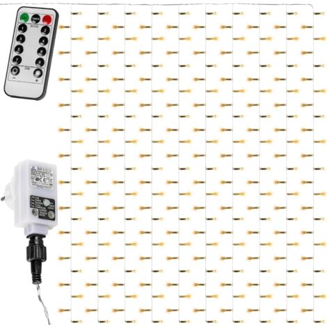 VOLTRONIC® Rideau guirlande lumineuse, plusieurs dimensions 3x3m 300 LED / 3x6m 600 LED / 6x3m 600 LEDet couleurs disponibles, câble transparent - Couleur : Blanc chaud - Taille : 300 LED (1/5)