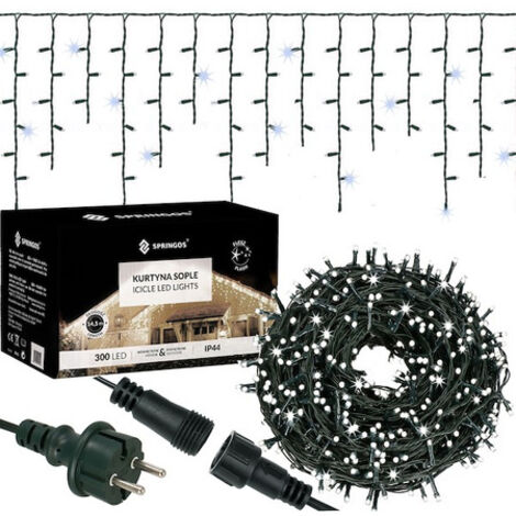 Rideau lumineux 300 LED guirlande, lumières extérieures flocons de neige blanc froid + flash. (1/5)