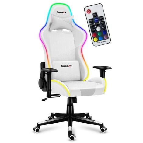 huzaro Force 6.2 Blanc RVB Chaise de gaming / de bureau / chaise de bureau / chaise de bureau / chaise de bureau / chaise de bureau en cuir écologique Charge maximale : 130 kg Appuie-tête (HZ-Force (1/3)