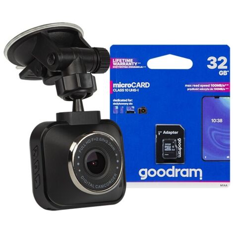 Caméra embarquée Full HD avec enregistreur vidéo de conduite, kit de 2 supports, 32 Go (1/4)