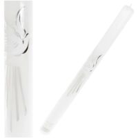 Bougie de baptême minimaliste en argent avec l'inscription « Souvenir du Saint Baptême »