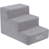 Escalier pour chien 30 cm – 3 marches en velours côtelé gris – Antidérapant et housse amovible – Fabriqué en Pologne