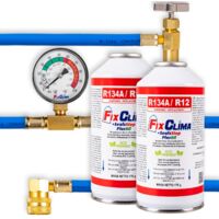 Kit de climatisation automobile R134A – 2 bouteilles de gaz 170g + mastic + huile – Tuyau avec manomètre inclus