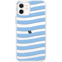 Coque iPhone 12, transparente, silicone Flexi, rayures bleues