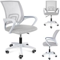 Chaise de bureau pivotante grise – Dossier ergonomique – Hauteur d'assise réglable 35-45 cm – Base stable avec roulettes