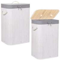 Panier à linge en bambou de 72 L avec couvercle, organisateur blanc et gris.