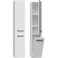 Topeshop – Colonne de salle de bain blanche mat – 2 portes longues – Panier intégré – Style universel – Fabrication polonaise