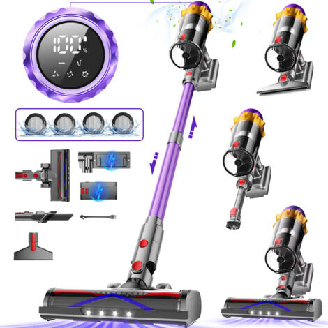 Aspiradora sin cable morada – 65000 Pa – 70 min de autonomía – 3 velocidades – pantalla táctil – diseño autoportante – depósito de 1,8 L – apta para pelos de mascotas – escoba eléctrica potente