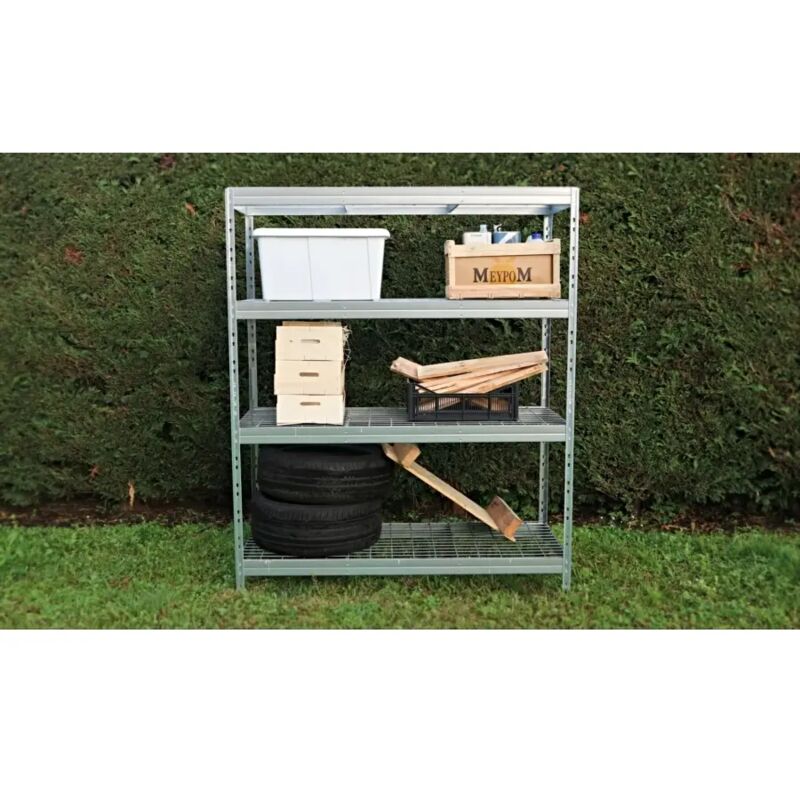 W-17 Scaffale Per Attrezzi A 4 Ripiani 120x25x45 Cm - Metallico Con Supporti E Ganci Per Garage - 3