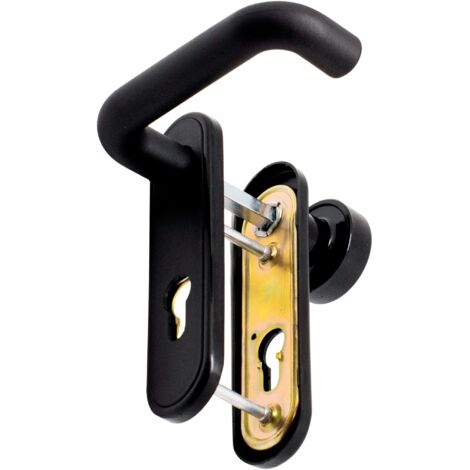 Micel - 00236 - Set maniglia antincendio con pomello fisso e foro da 72 mm per porta. Con piastra in acciaio e nylon e finitura nera. 168 x 44 mm.