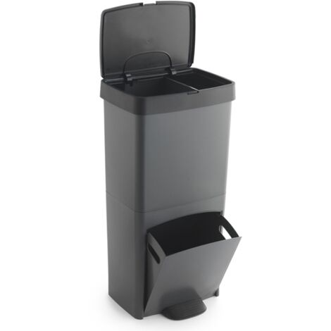 Secchio per Raccolta Differenziata SP Berner Antracite 10 L 30 L x 2 Plastica 3 Compartimenti (1 Unità)