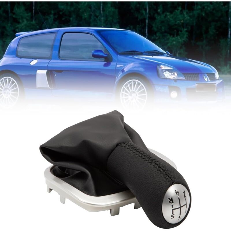 Pommeau De Levier De Vitesses Pour Renault Clio 3, Megane, Twingo, Etc. - 5 Vitesses, Cuir Et Chrome - Compatible Avec Références OEM - 6