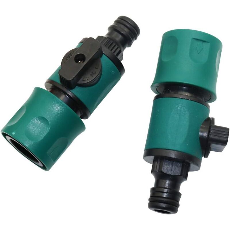 Lot de 2 raccords rapides pour tuyau d'arrosage avec valve 16mm - 6