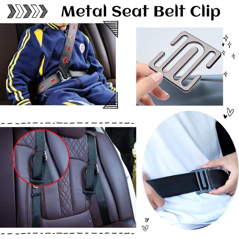 Lot De 4 Clips Pour Ceinture De Sécurité Voiture - Réglables, En Cuir PU, Pour Plus De Confort (épaule, Cou, Grossesse)