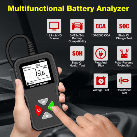 Testeur De Batterie Auto Numérique 12V/24V - Analyseur Diagnostic Voiture, Moto, Camion - Détection Problèmes Relais - Compact Avec Clips Et Câble 42 Cm